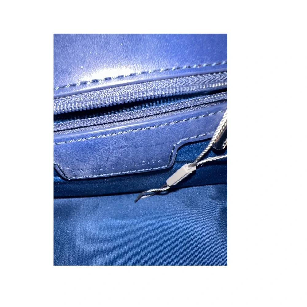 Charles & Keith Denim Crossbody Bag Dark Wash Frayed Fringe Faux Leather Trim